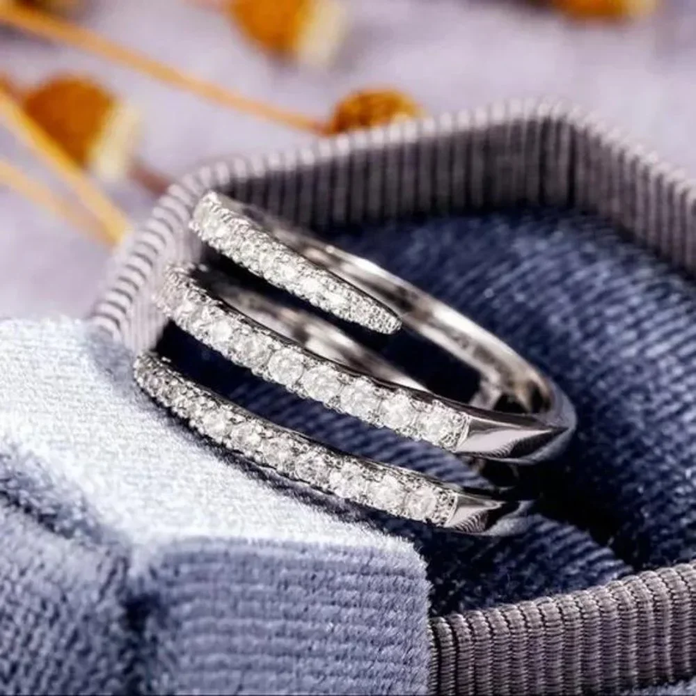 NEW 3 LAYER 925 STERLING SILVER DIAMOND RING, CUTE RING, SHINY RING. - Picture 6 of 6